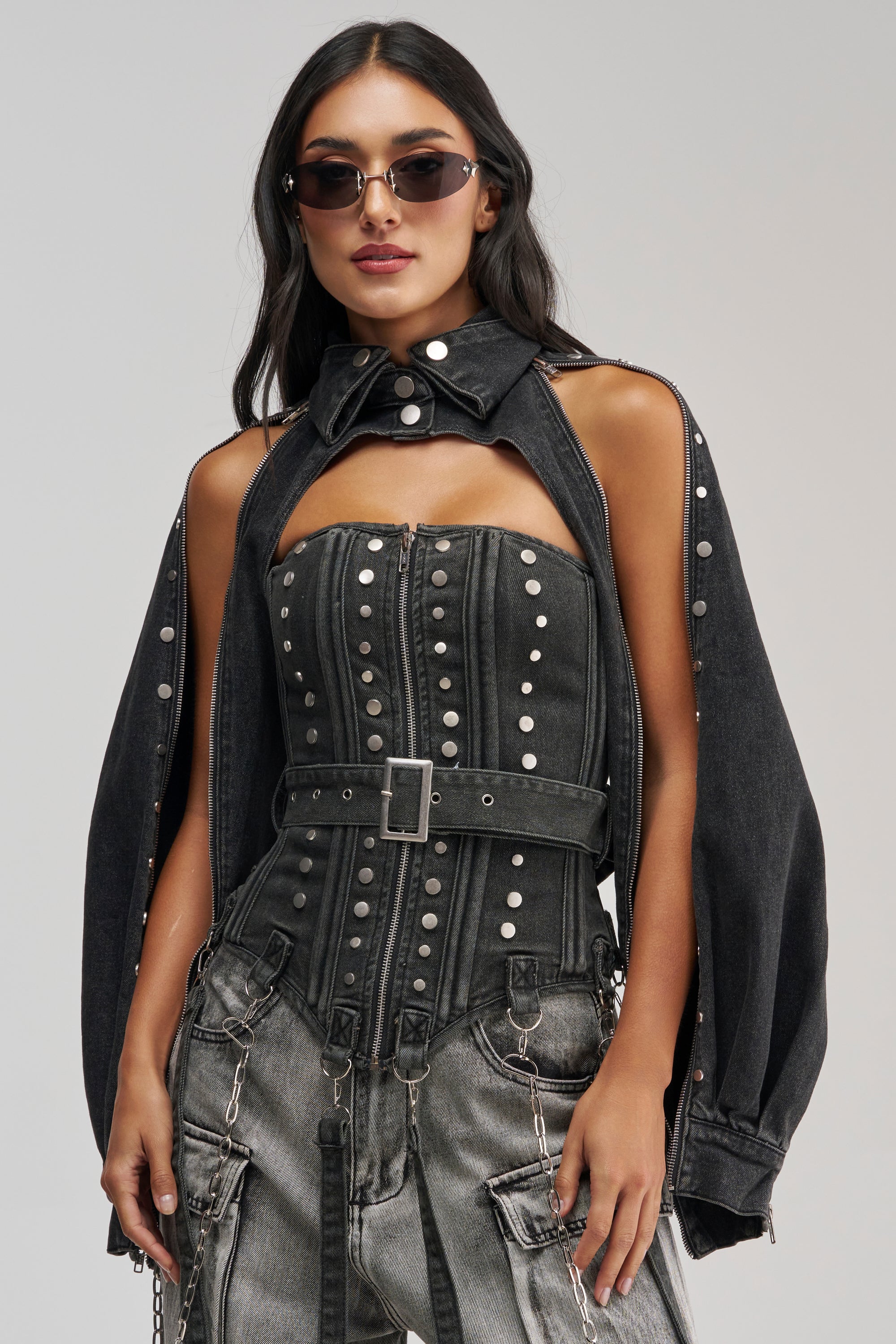 PERK UP STUDDED BOLERO IN DENIM