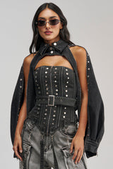 PERK UP STUDDED BOLERO IN DENIM