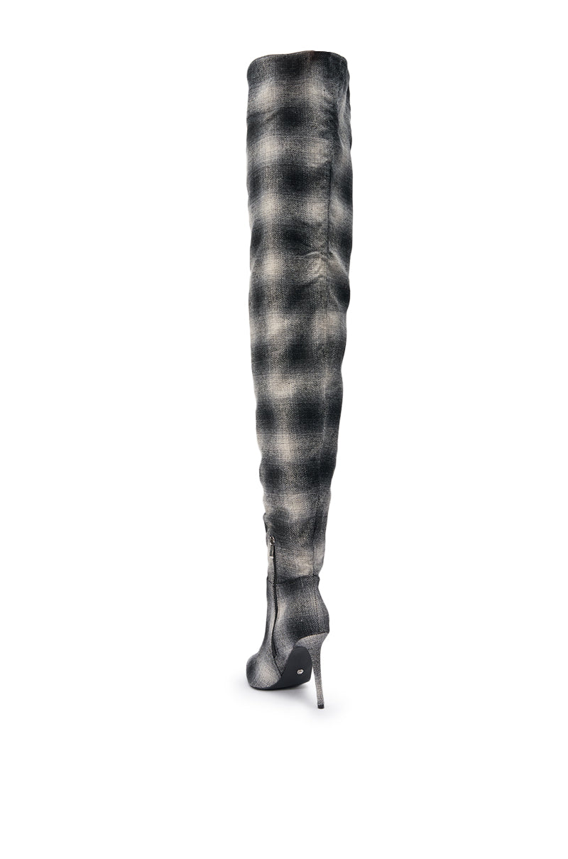 AZALEA WANG BOMBSHELL PLAID THIGH HIGH BOOT