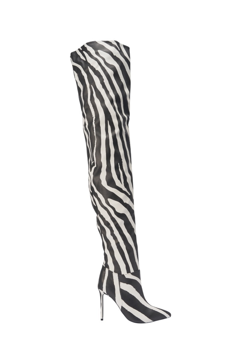 AZALEA WANG BOMBSHELL ZEBRA THIGH HIGH BOOT