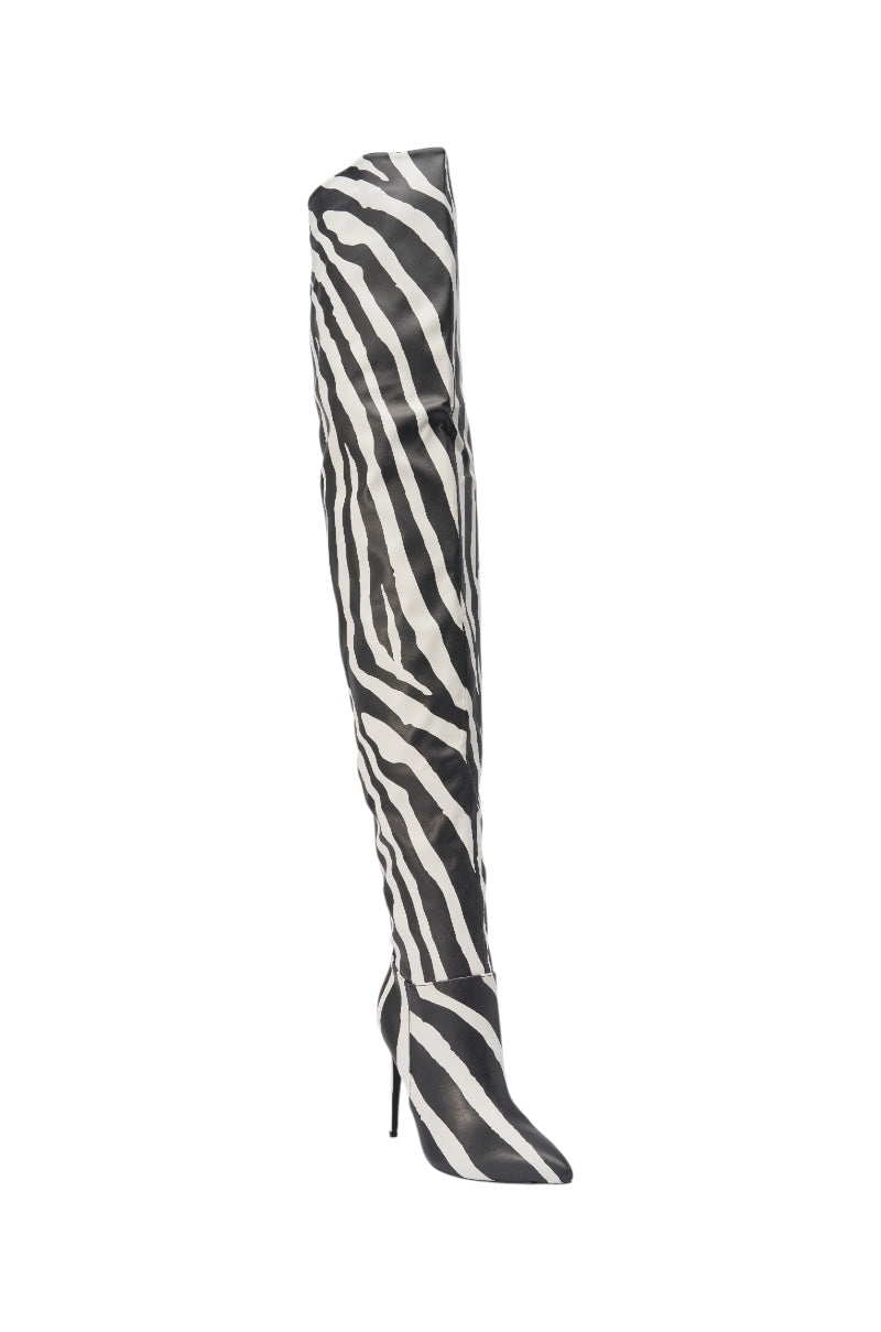 AZALEA WANG BOMBSHELL ZEBRA THIGH HIGH BOOT
