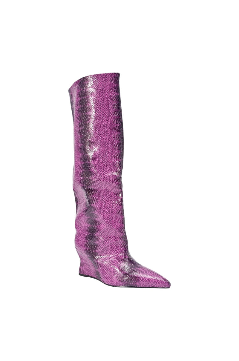 AZALEA WANG BRUN PURPLE SNAKE WEDGE BOOT