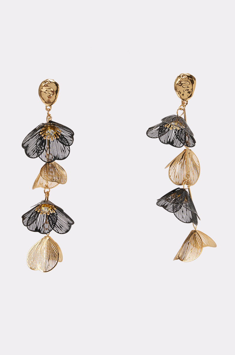 TWO-TONE FLORAL DROP EARRINGS