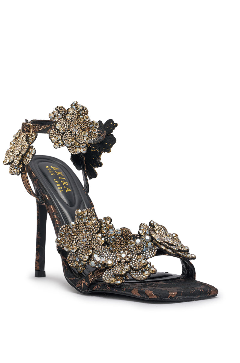 AKIRA GOLD  DEBUTANTE BRONZE RHINESTONE EMEBELLISHED STILETTO SANDAL
