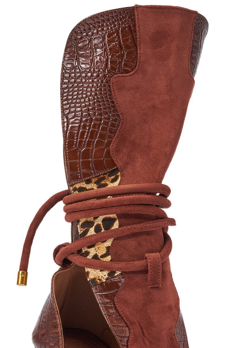 AZALEA WANG DESIRE BROWN MULTI WEDGE SANDAL