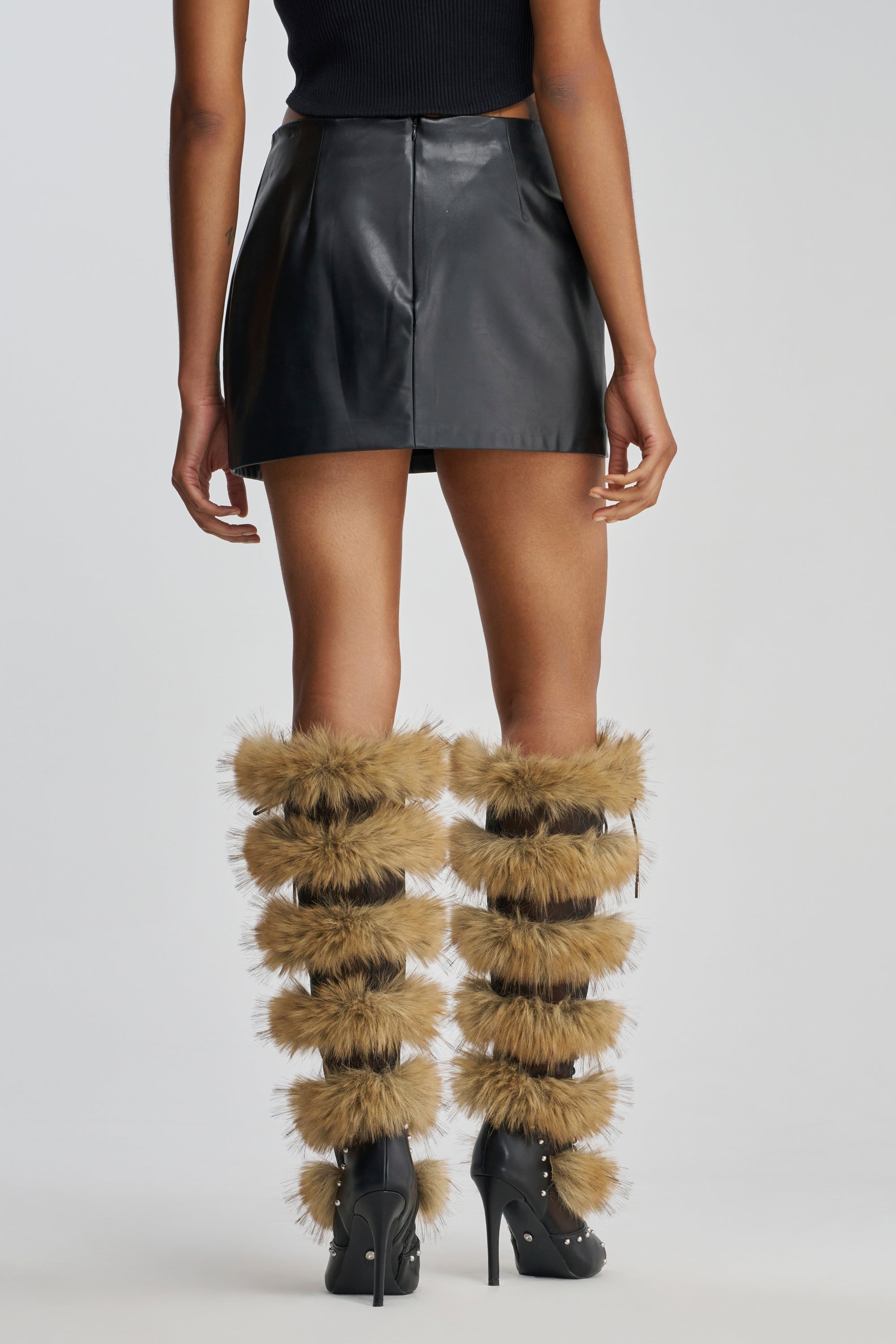 AZALEA WANG EMBRY TAN MULTI FUR OPEN TOE BOOT