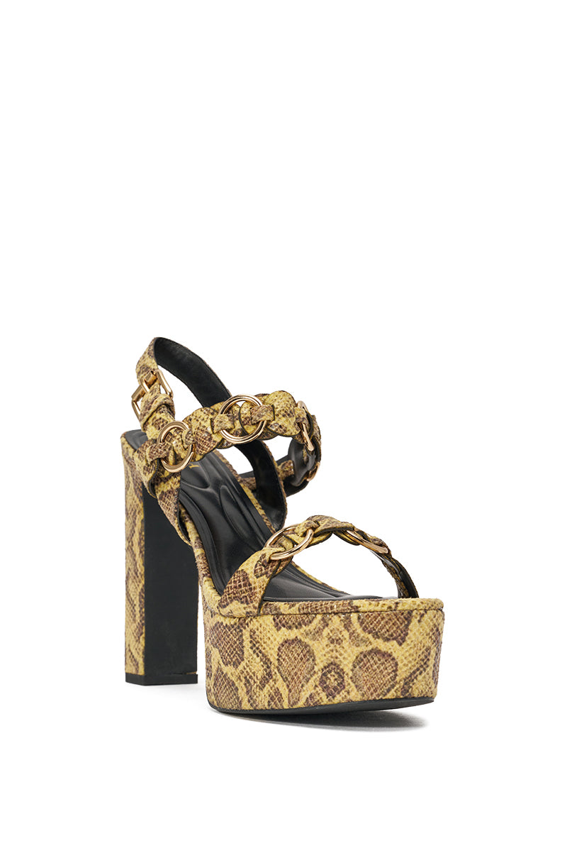 AKIRA GOLD SNAKE PRINT AND GOLD EMBELLISHED BLOCK PLATFORM SANDAL