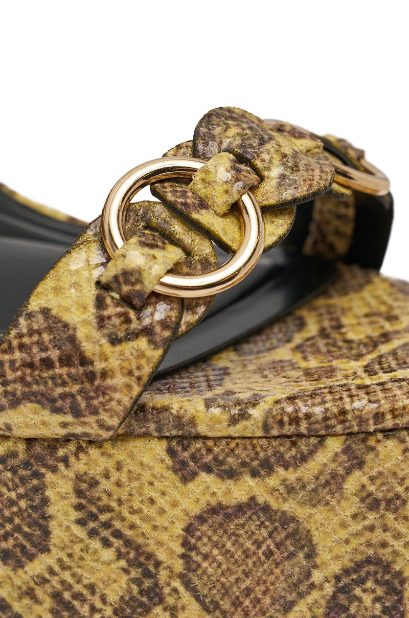 AKIRA GOLD SNAKE PRINT AND GOLD EMBELLISHED BLOCK PLATFORM SANDAL