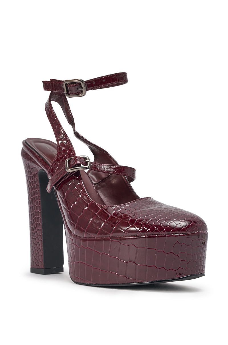 AZALEA WANG FELICIA BURGUNDY CROC PLATFORM PUMP