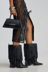 AZALEA WANG FIFER BLACK FRINGE STILETTO BOOTIE