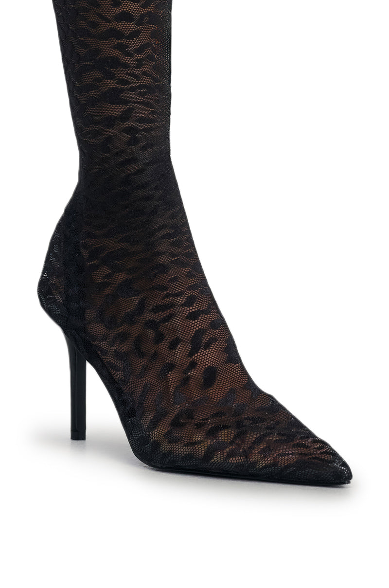 AZALEA WANG NEW FREYJA BLACK LEOPARD LACE STILETTO THIGH HIGH