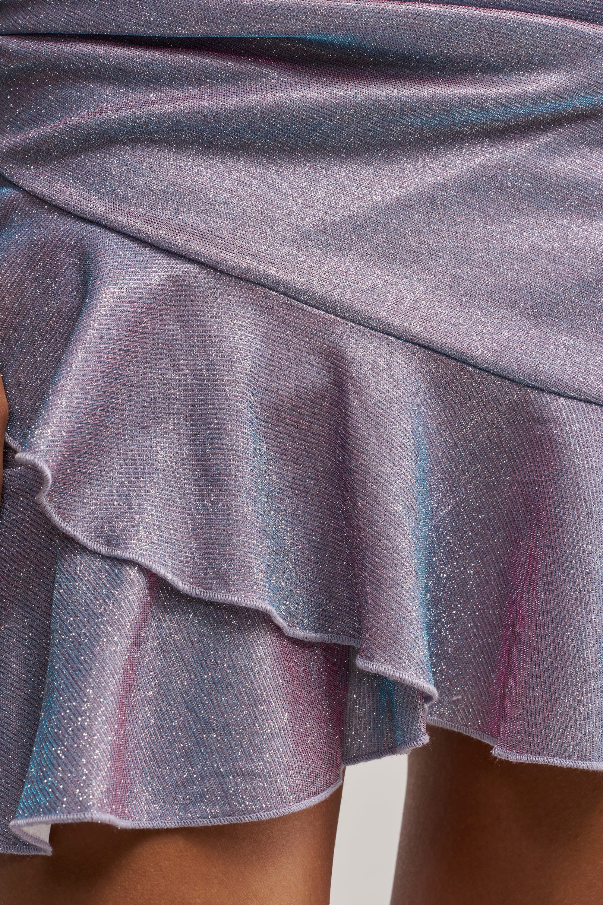 DISCO LINES METALLIC RUFFLE MINI DRESS