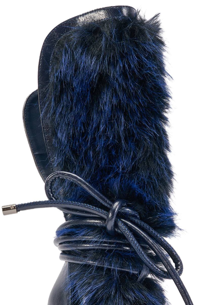 AZALEA WANG GENOVEVA NAVY FUR WEDGE SANDAL