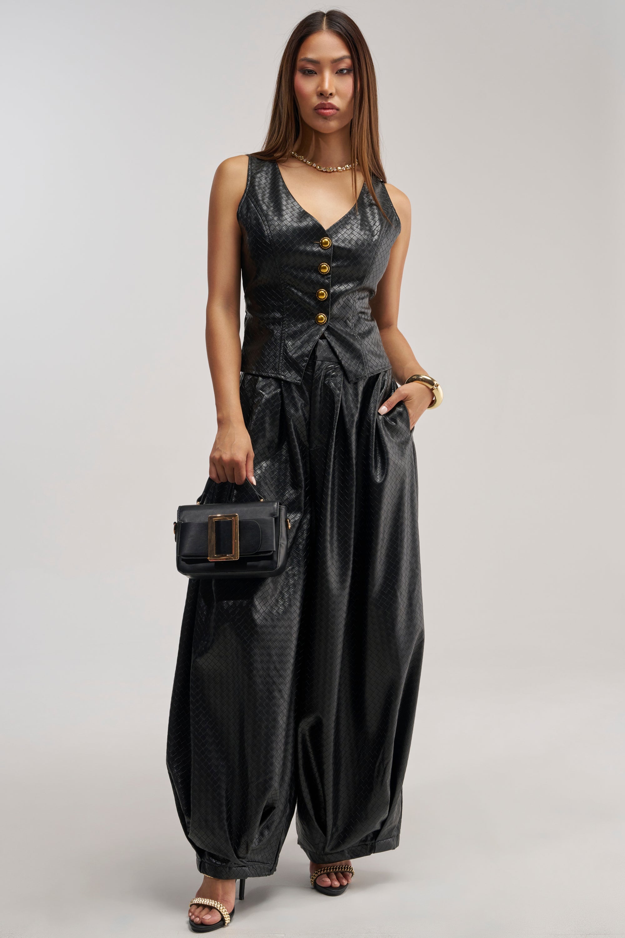OFFICE BADDIE WOVEN PU BALLOON PANT