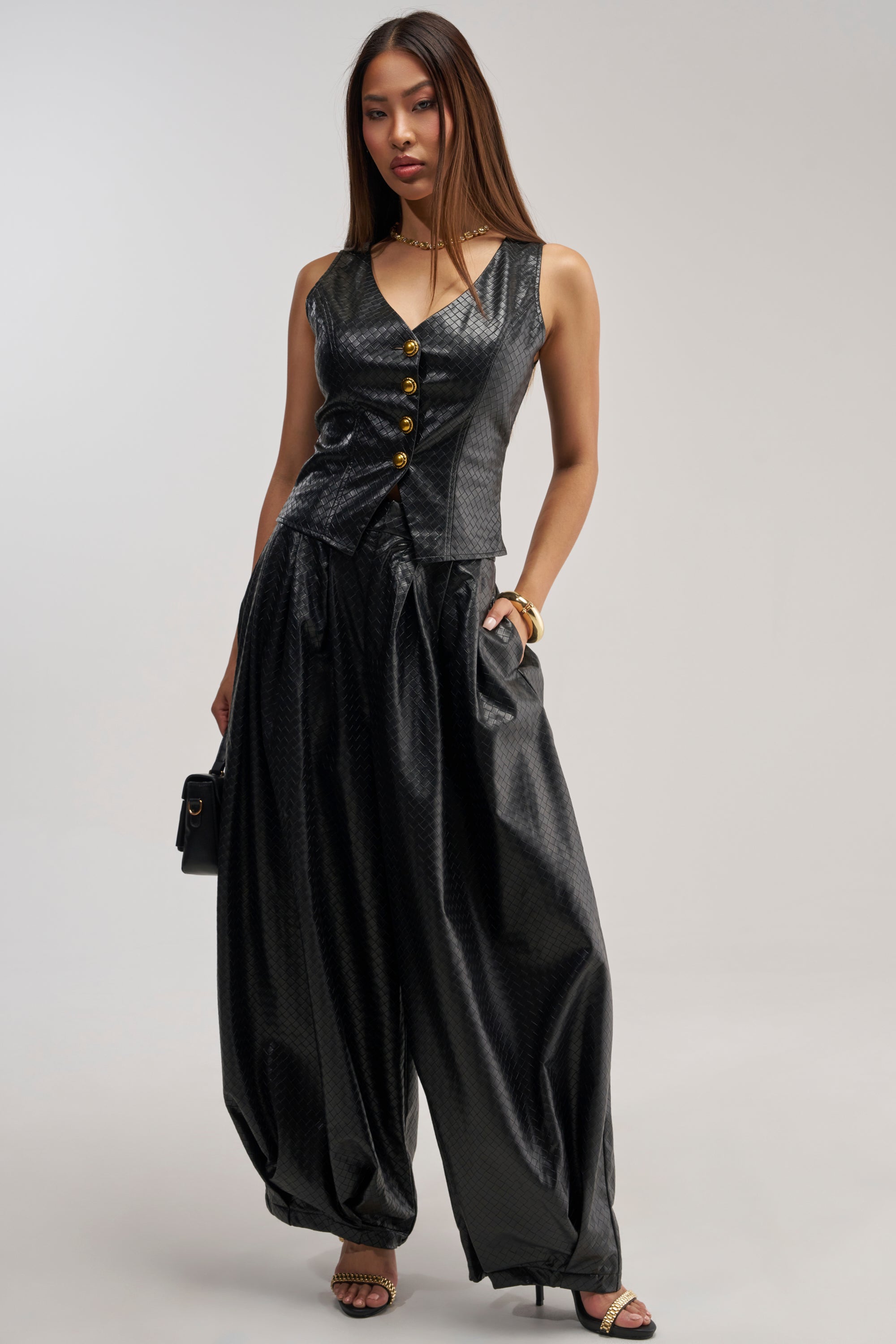 OFFICE BADDIE WOVEN PU VEST
