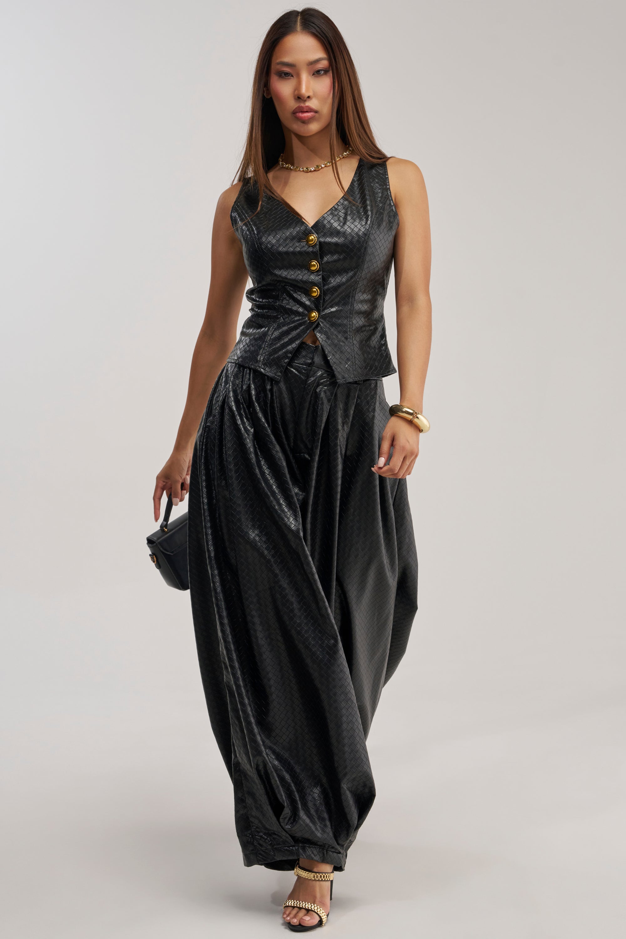 OFFICE BADDIE WOVEN PU VEST