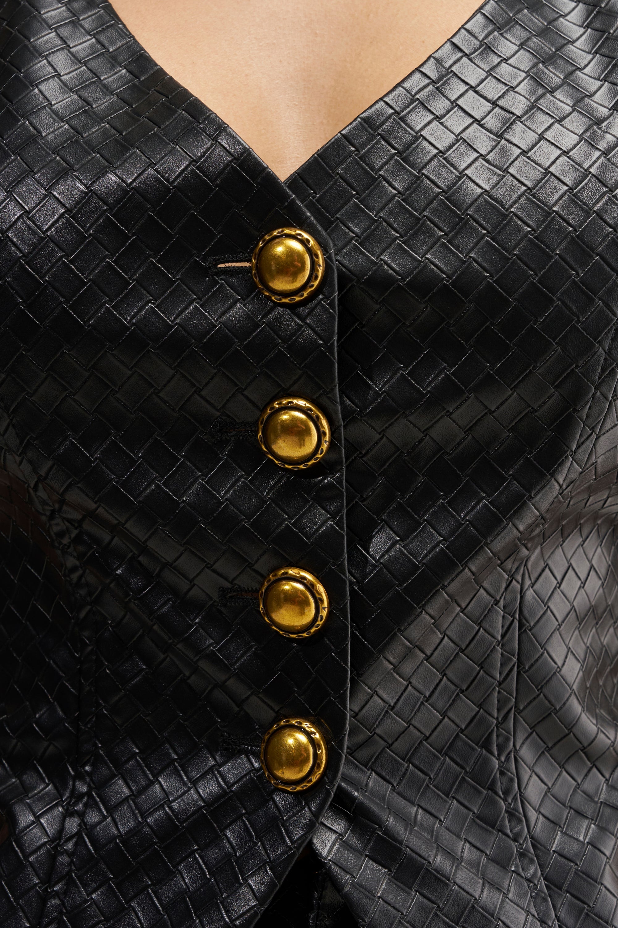 OFFICE BADDIE WOVEN PU VEST