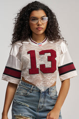 LUCKY LACE JERSEY TOP IN IVORY MULTI