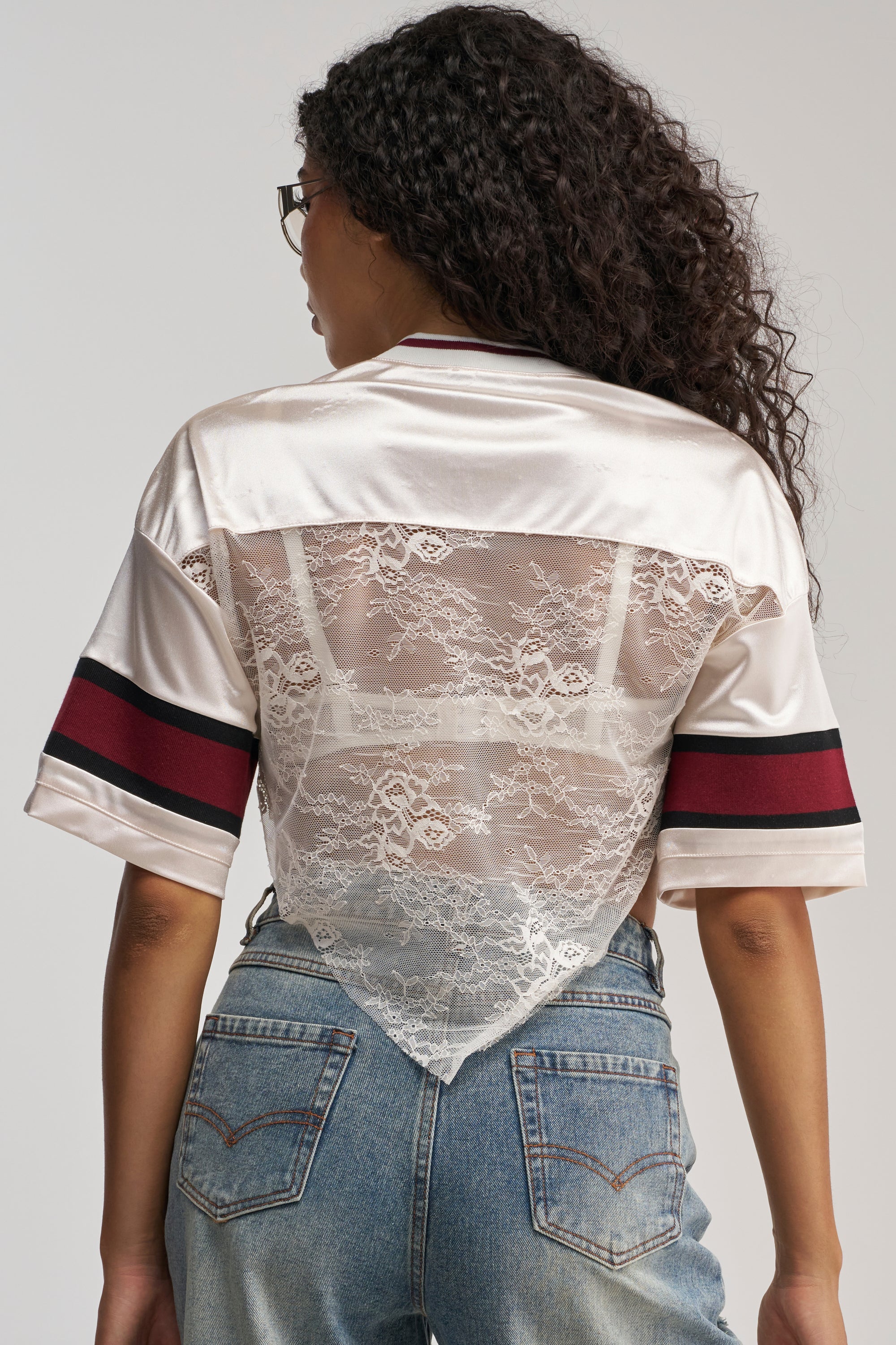 LUCKY LACE JERSEY TOP IN IVORY MULTI