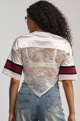 LUCKY LACE JERSEY TOP IN IVORY MULTI