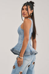 JESSI DENIM PEPLUM TOP