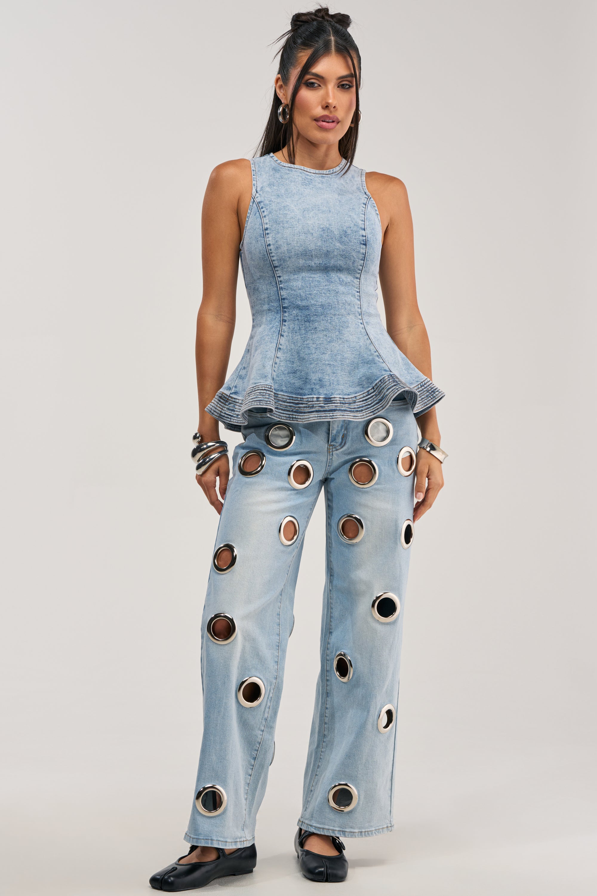 JESSI DENIM PEPLUM TOP