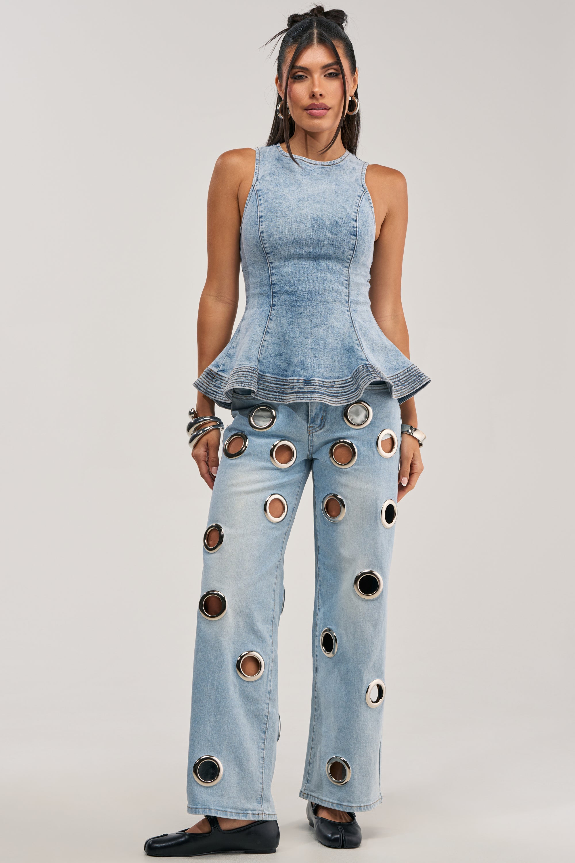 JESSI DENIM PEPLUM TOP