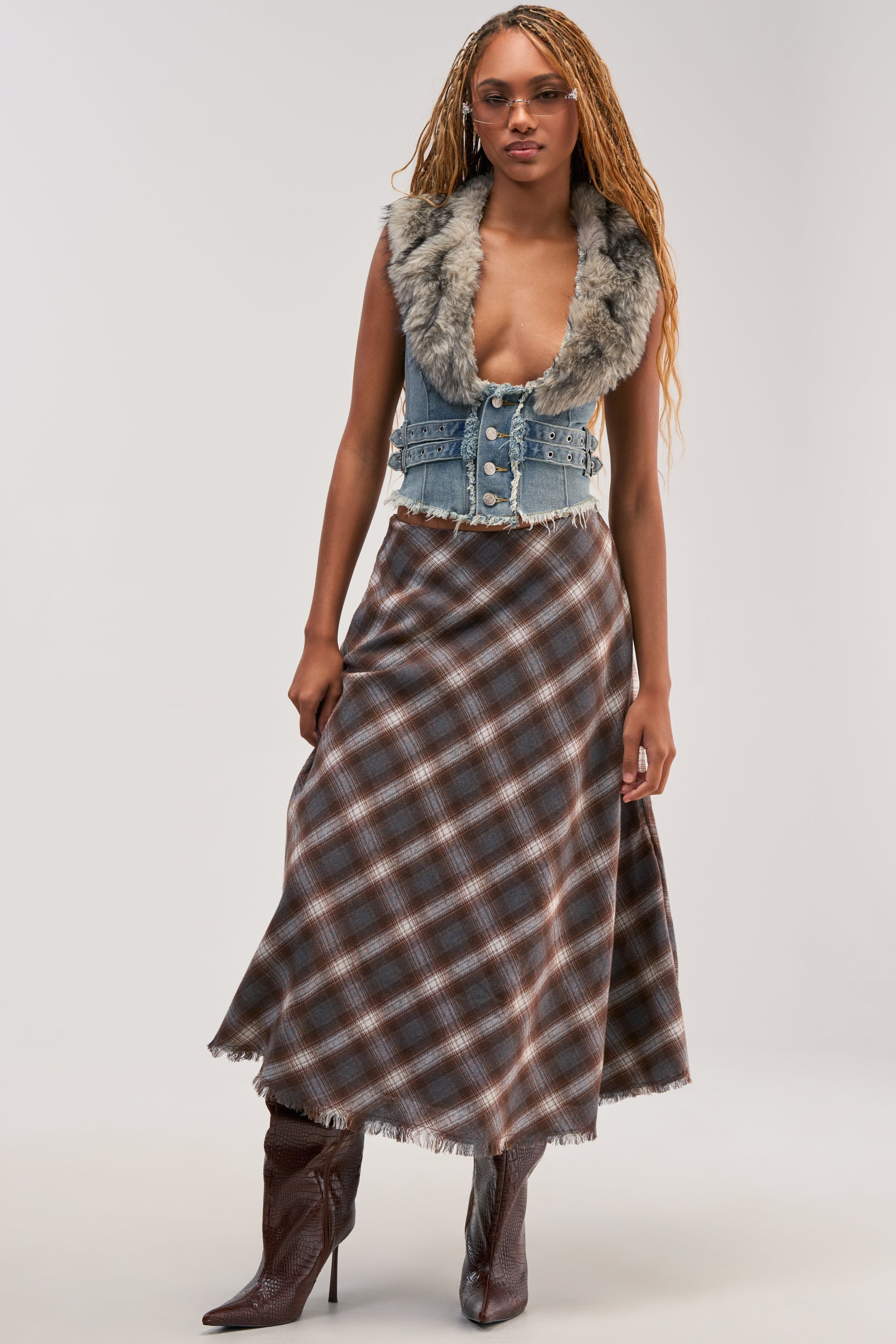 RAE FUR TRIM DENIM CORSET