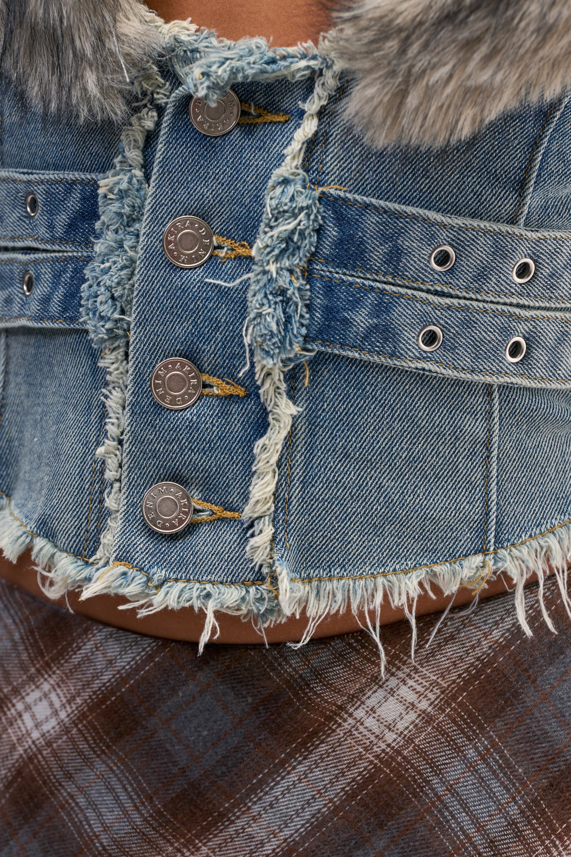 RAE FUR TRIM DENIM CORSET