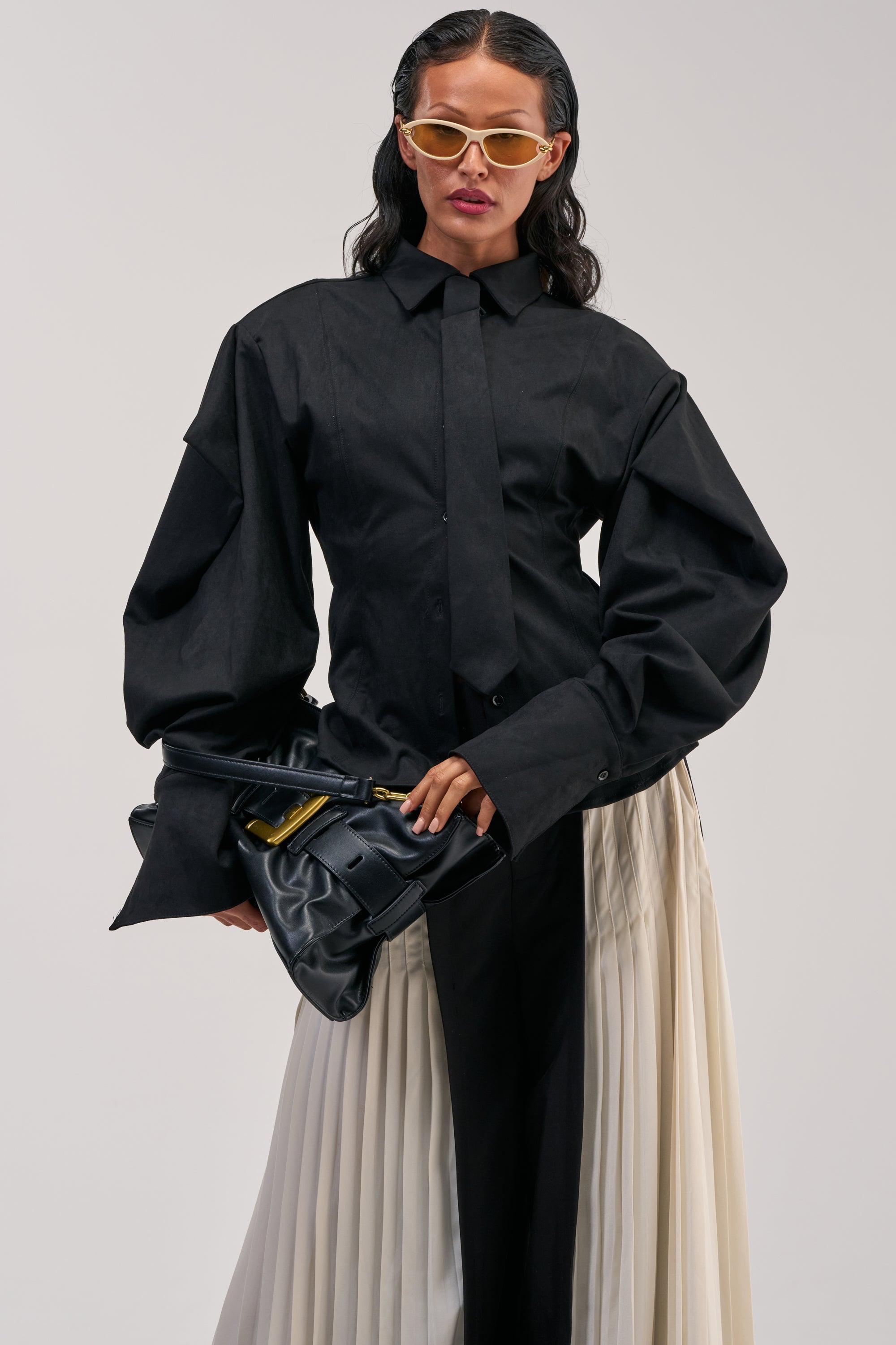 SHE MEANS BUSINESS SUEDE BUTTON DOWN