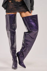 AZALEA WANG HALINA DARK PURPLE CROC STILETTO BOOT