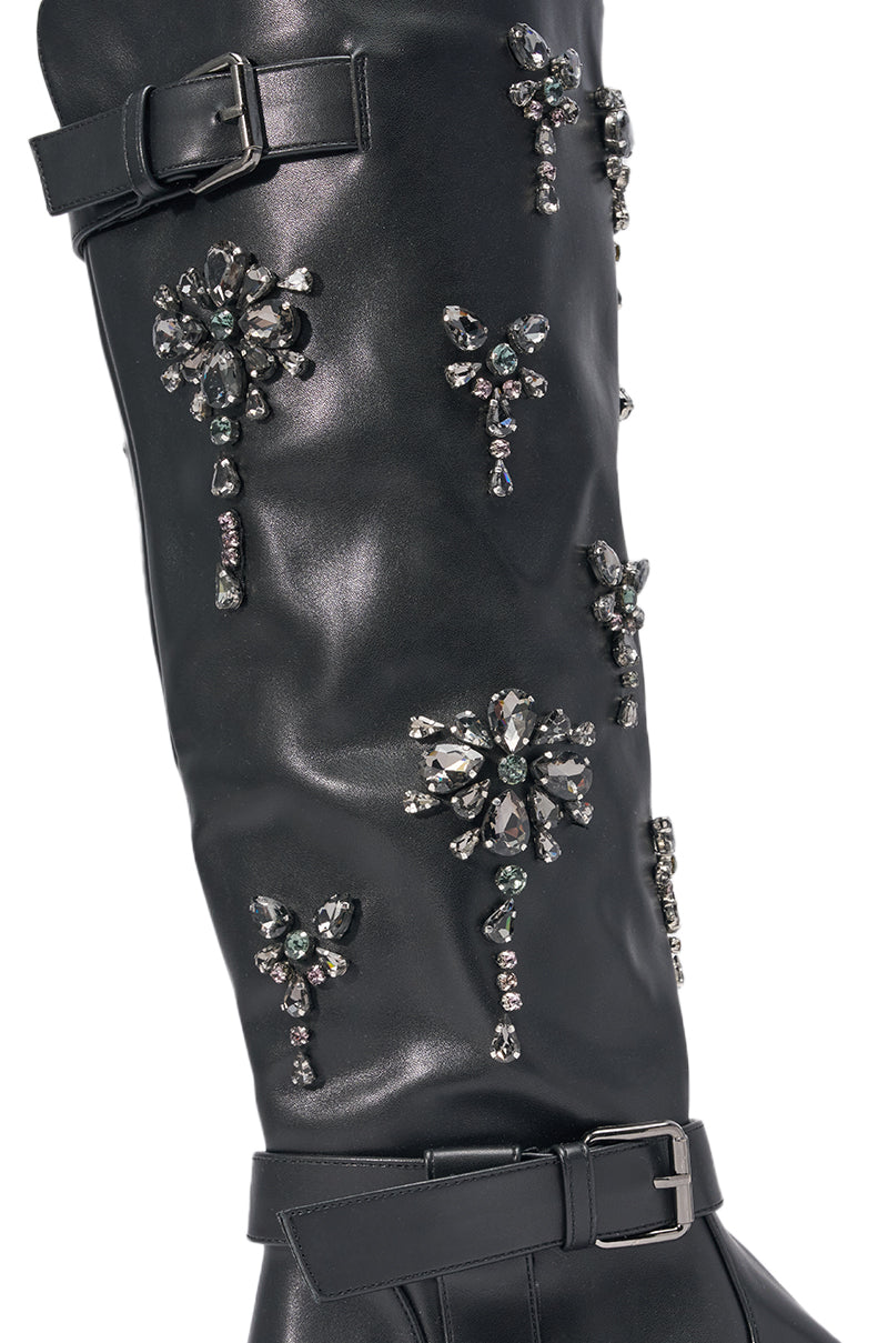AZALEA WANG HANOVER BLACK EMBELLISHED FLAT BOOT