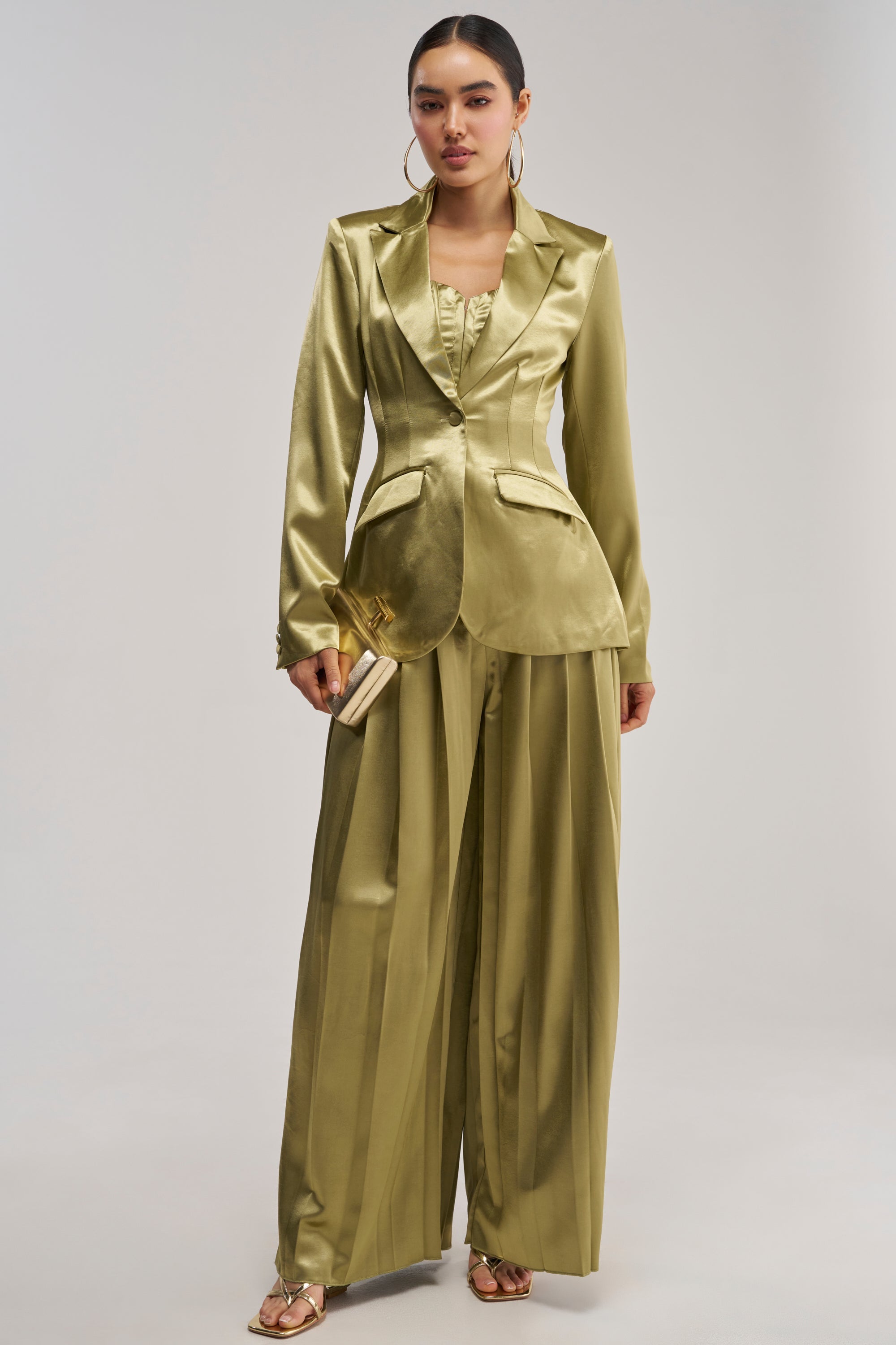 IRIS SATIN BLAZER IN OLIVE