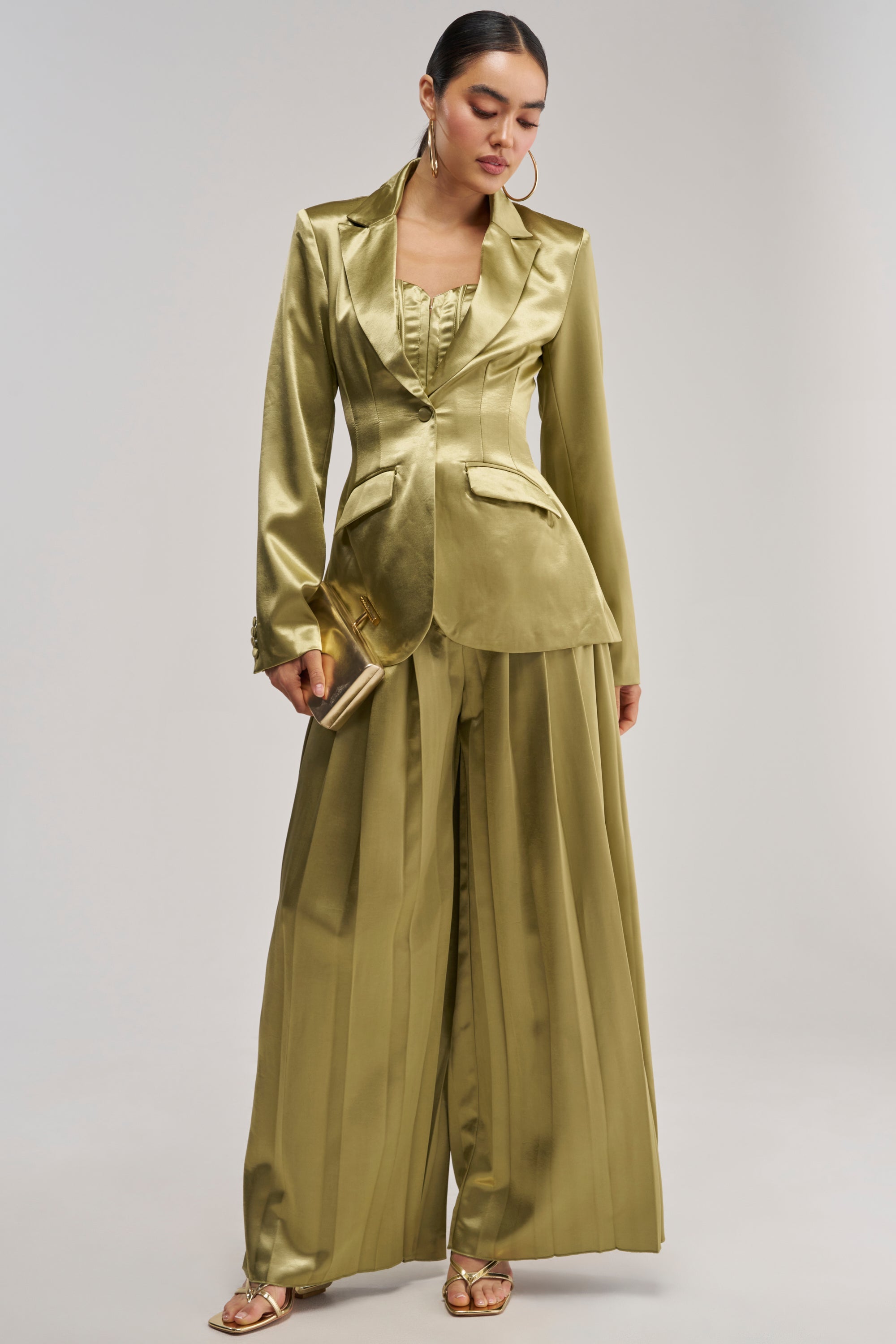 IRIS SATIN BLAZER IN OLIVE