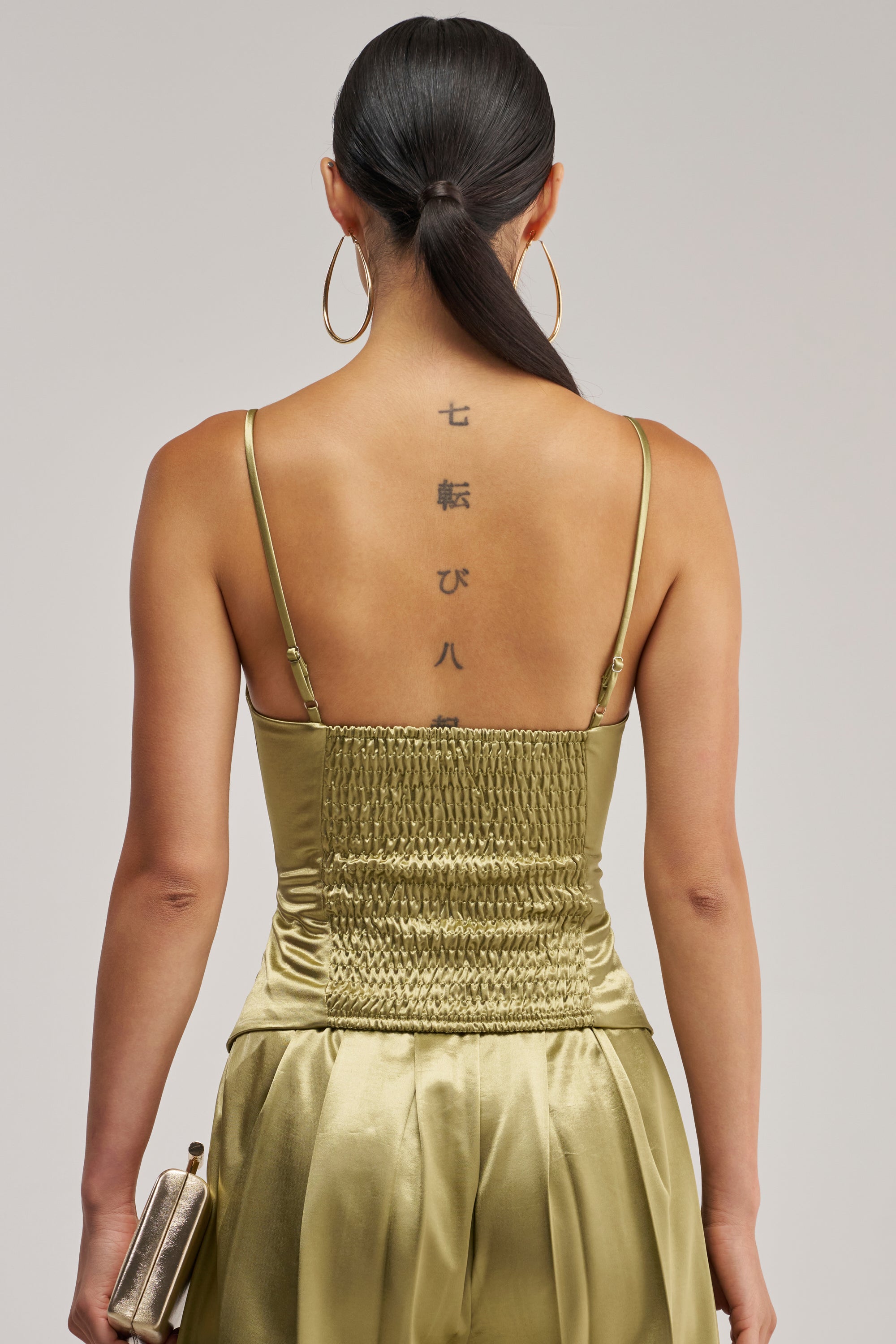 IRIS SATIN CORSET IN OLIVE