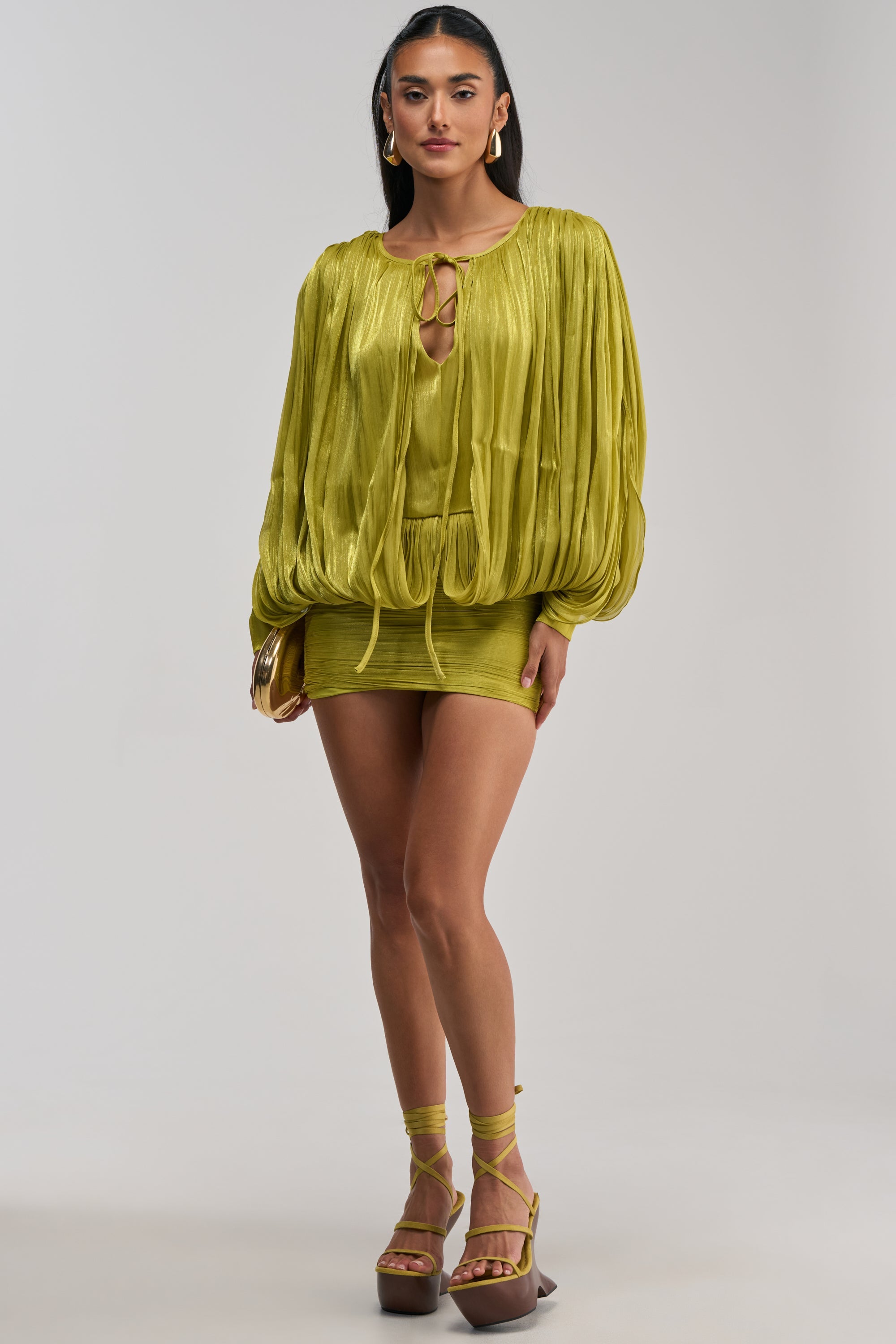 CLASSY AND CUTE CHIFFON MINI DRESS IN GREEN