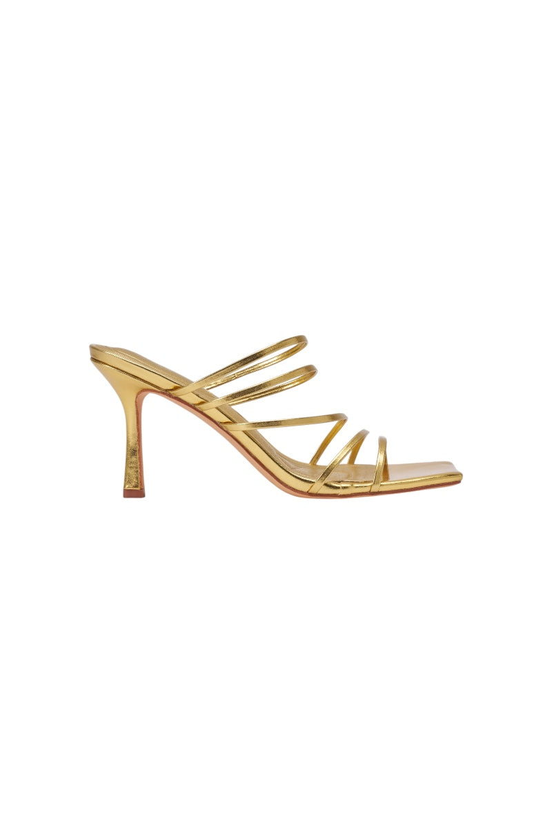 AKIRA HUGHIE GOLD SLIP ON MULE STILETTO SANDAL