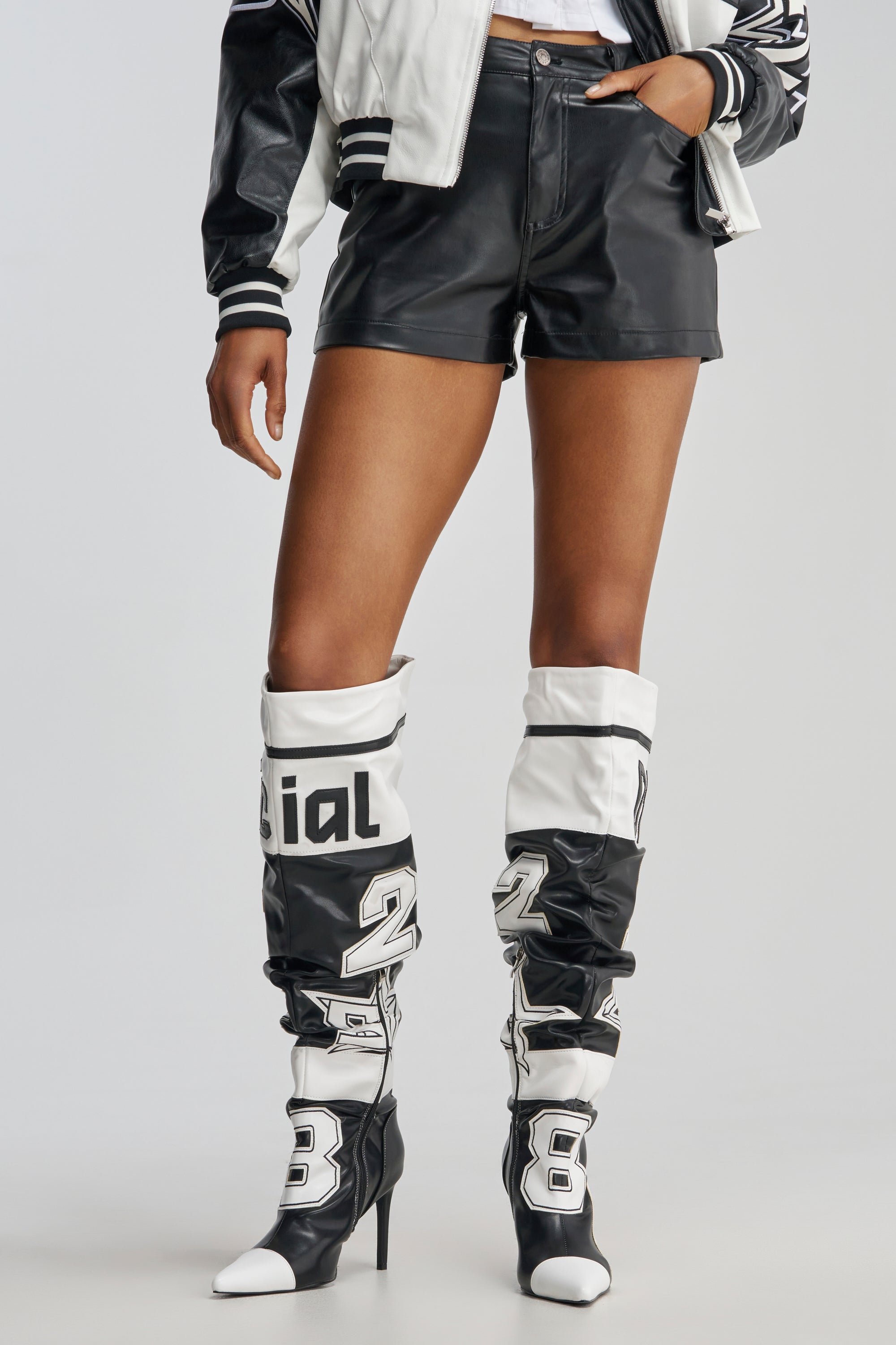 AKIRA GOLD HYPE COLOR BLOCKED SPORTY STILETTO BOOT