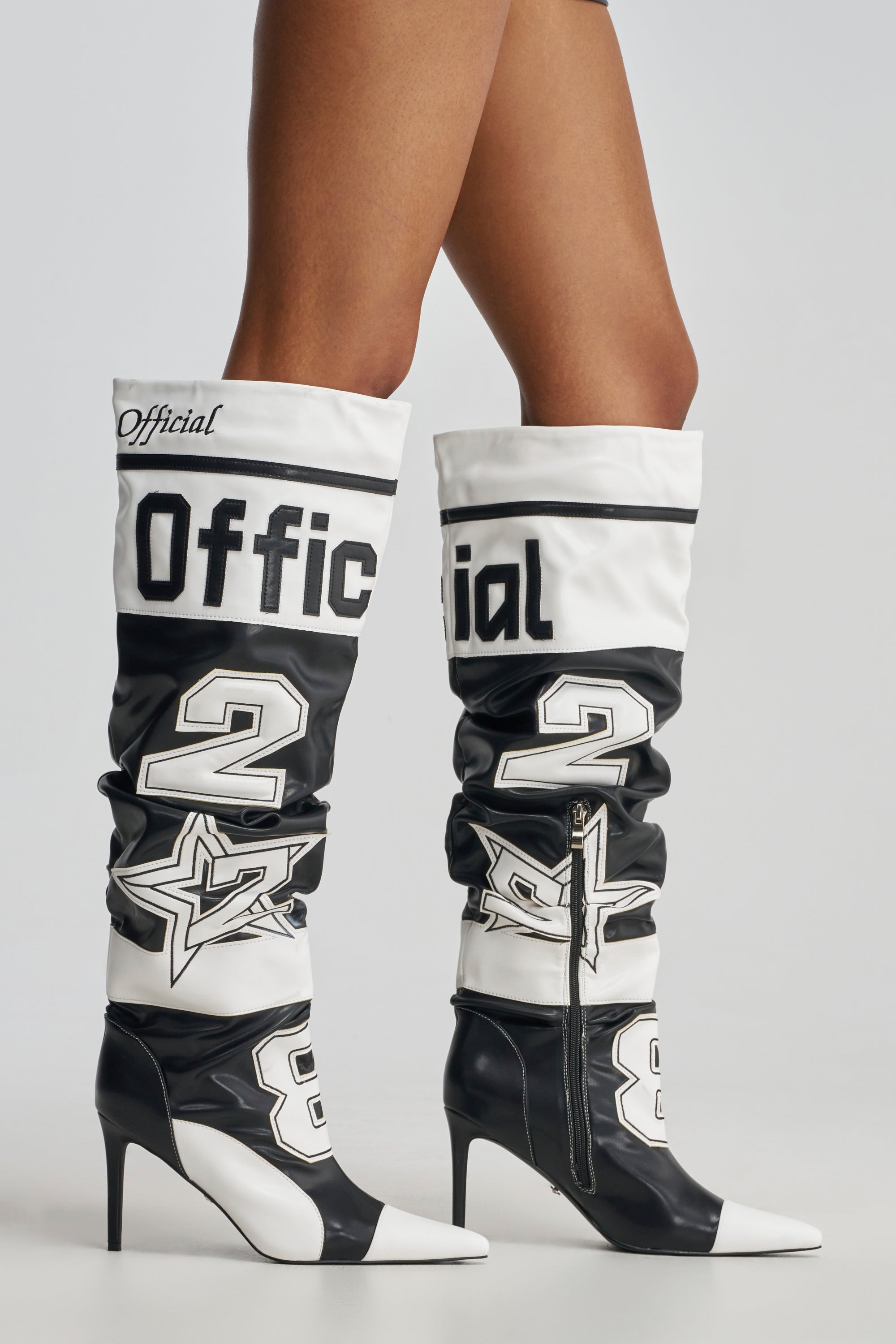 AKIRA GOLD HYPE COLOR BLOCKED SPORTY STILETTO BOOT