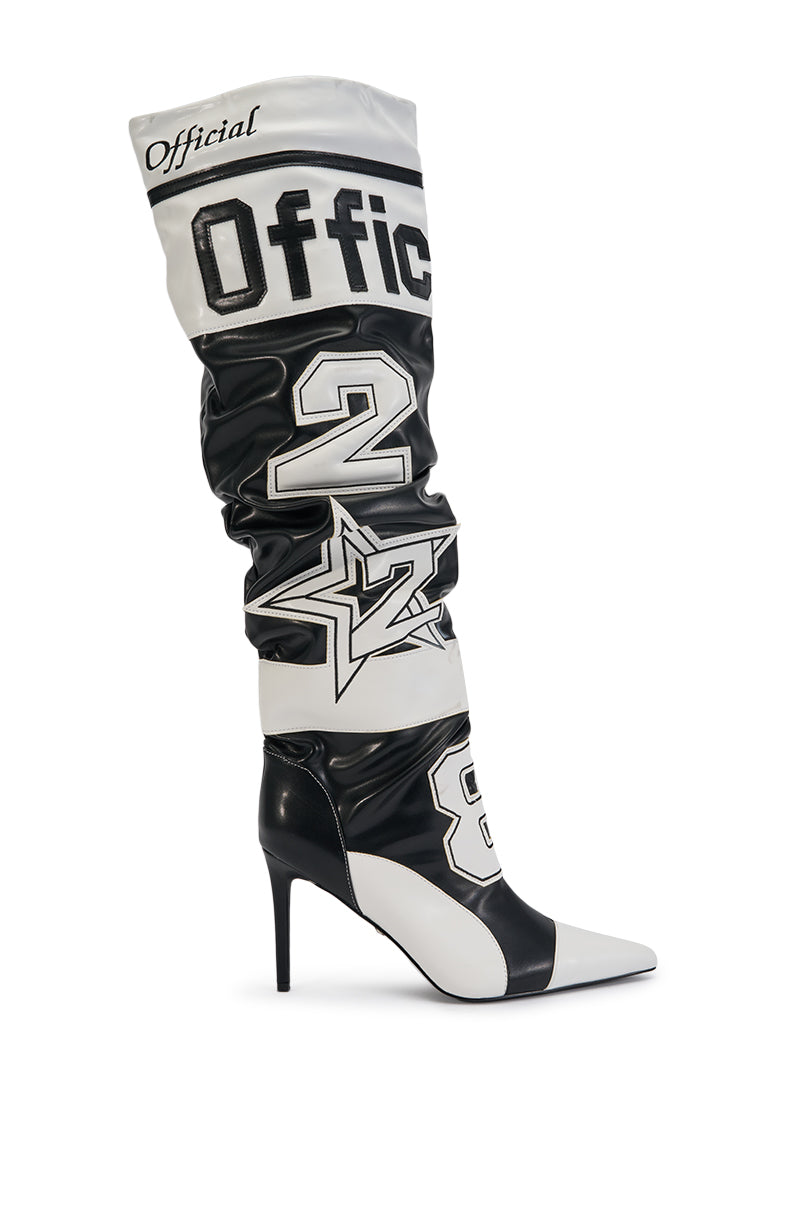 AKIRA GOLD HYPE COLOR BLOCKED SPORTY STILETTO BOOT