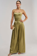 IRIS SATIN PLEATED PANT IN OLIVE