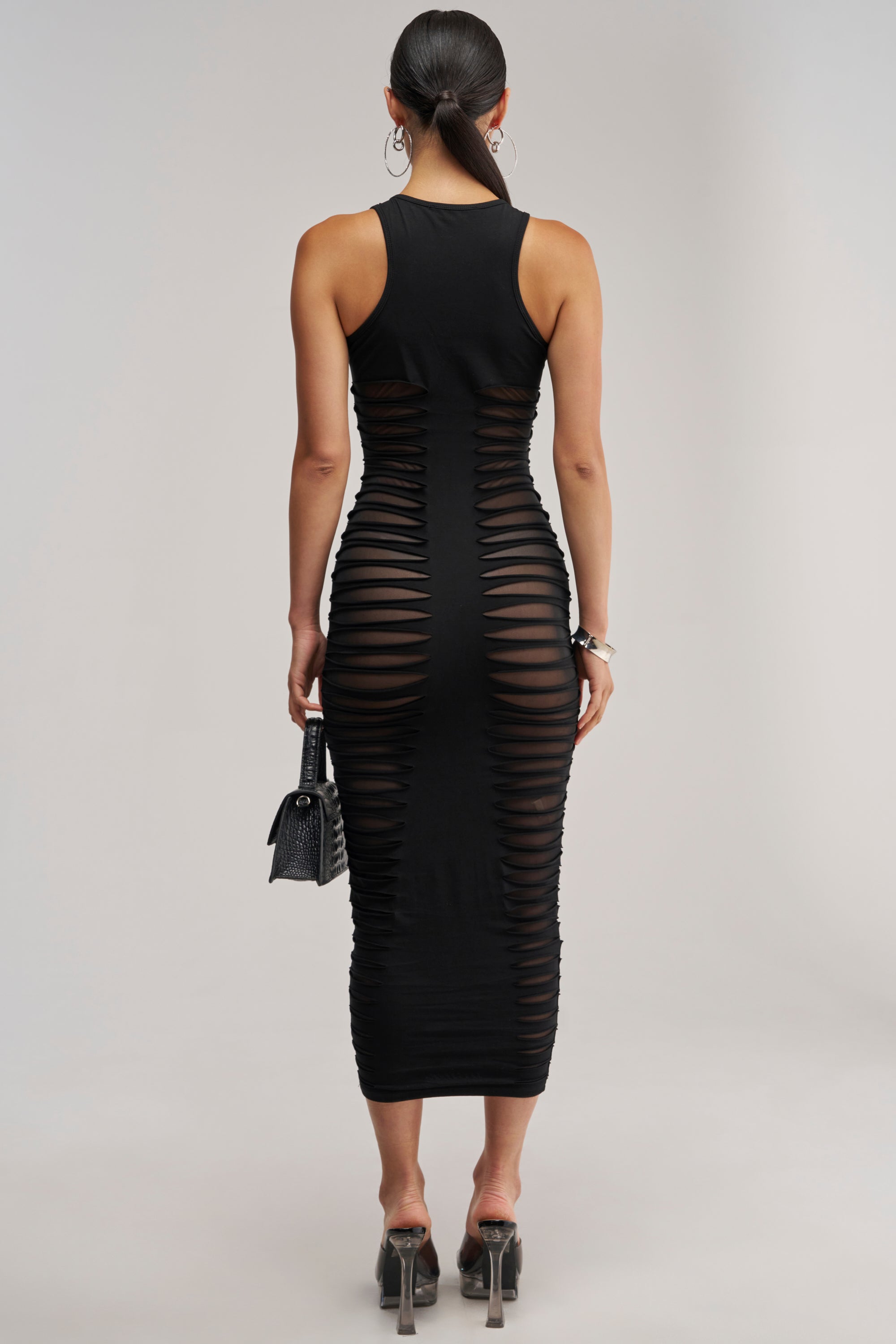 MIDNIGHT FLEX DISTRESSED MAXI DRESS