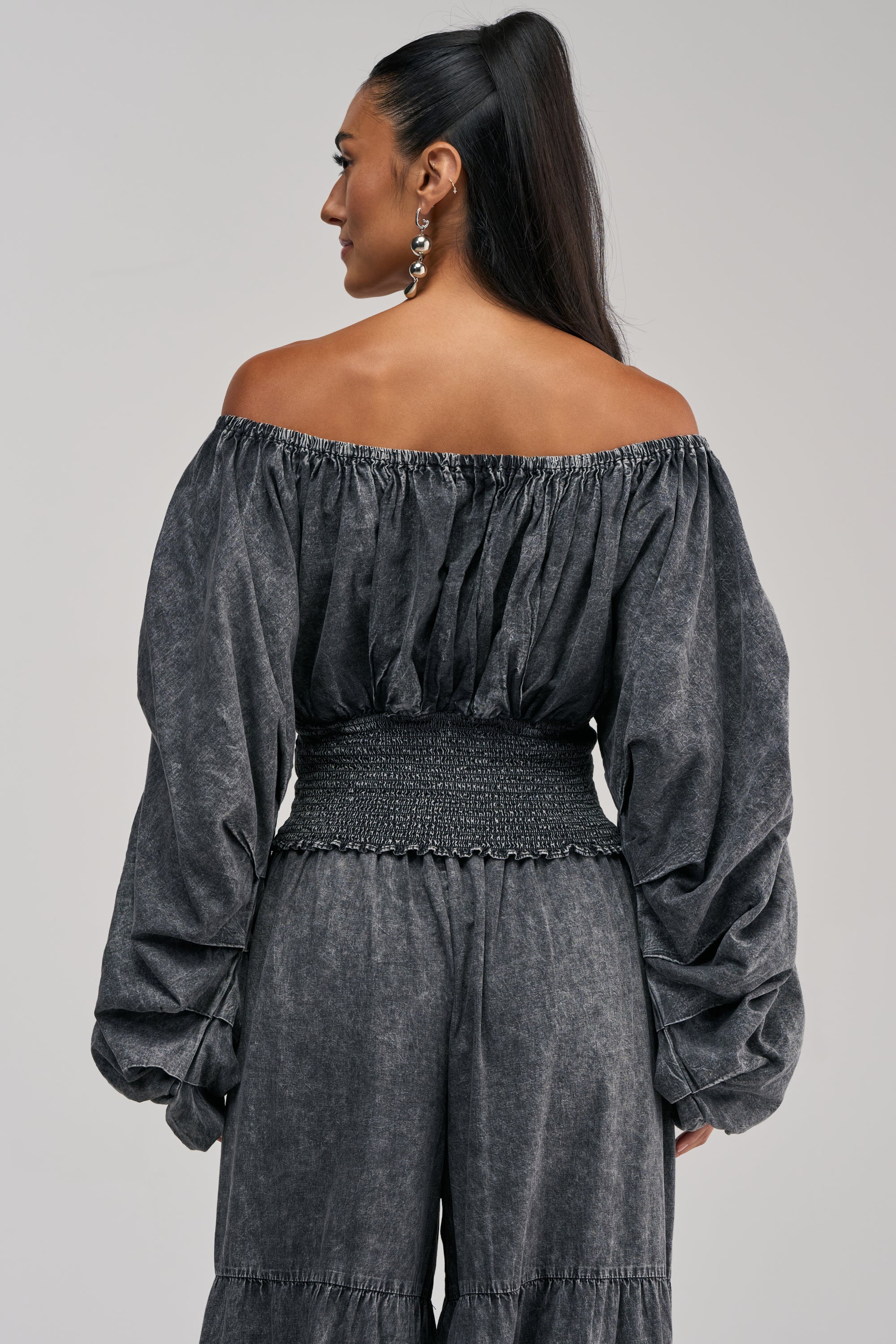 DENIM FOR DAYS OFF THE SHOULDER TOP IN DARK DENIM