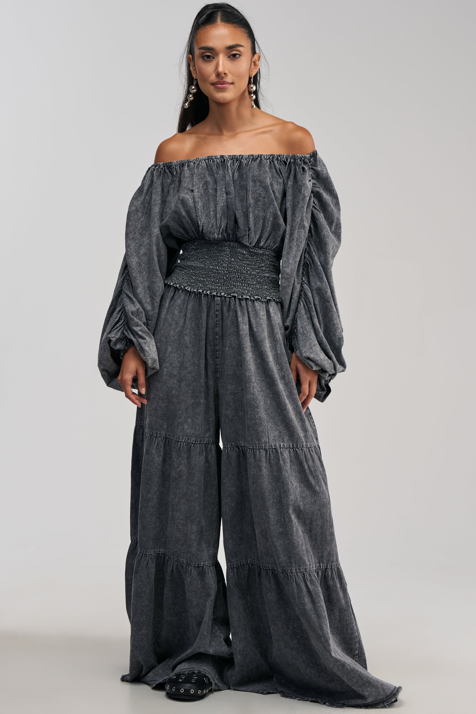 DENIM FOR DAYS OFF THE SHOULDER TOP IN DARK DENIM