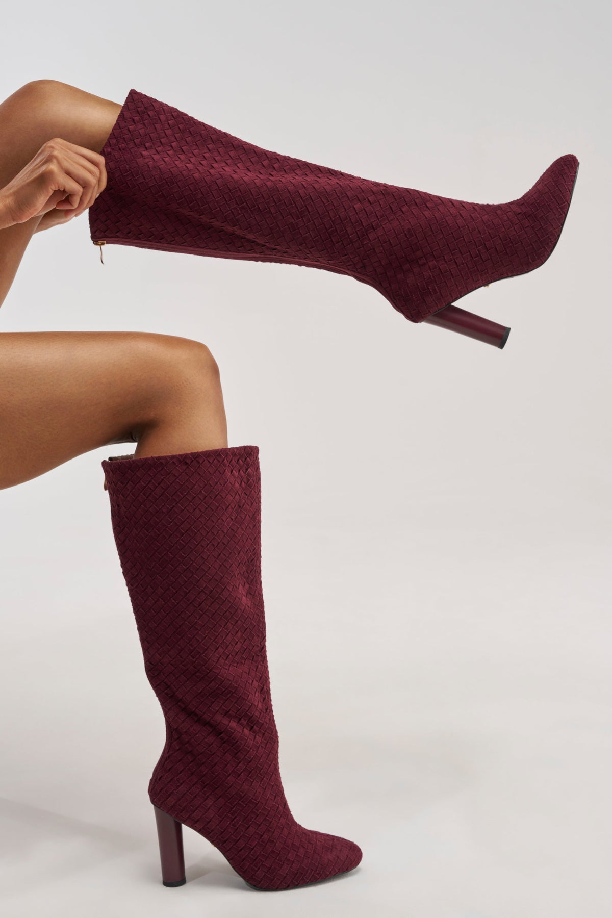 AZALEA WANG JUDY PLUM WOVEN FAUX SUEDE BOOT