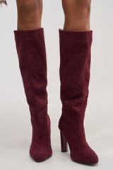 AZALEA WANG JUDY PLUM WOVEN FAUX SUEDE BOOT