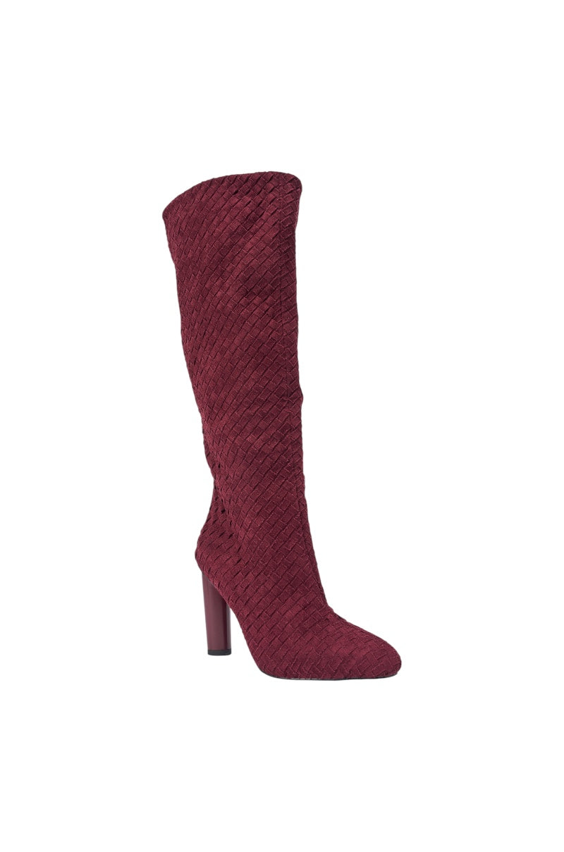 AZALEA WANG JUDY PLUM WOVEN FAUX SUEDE BOOT