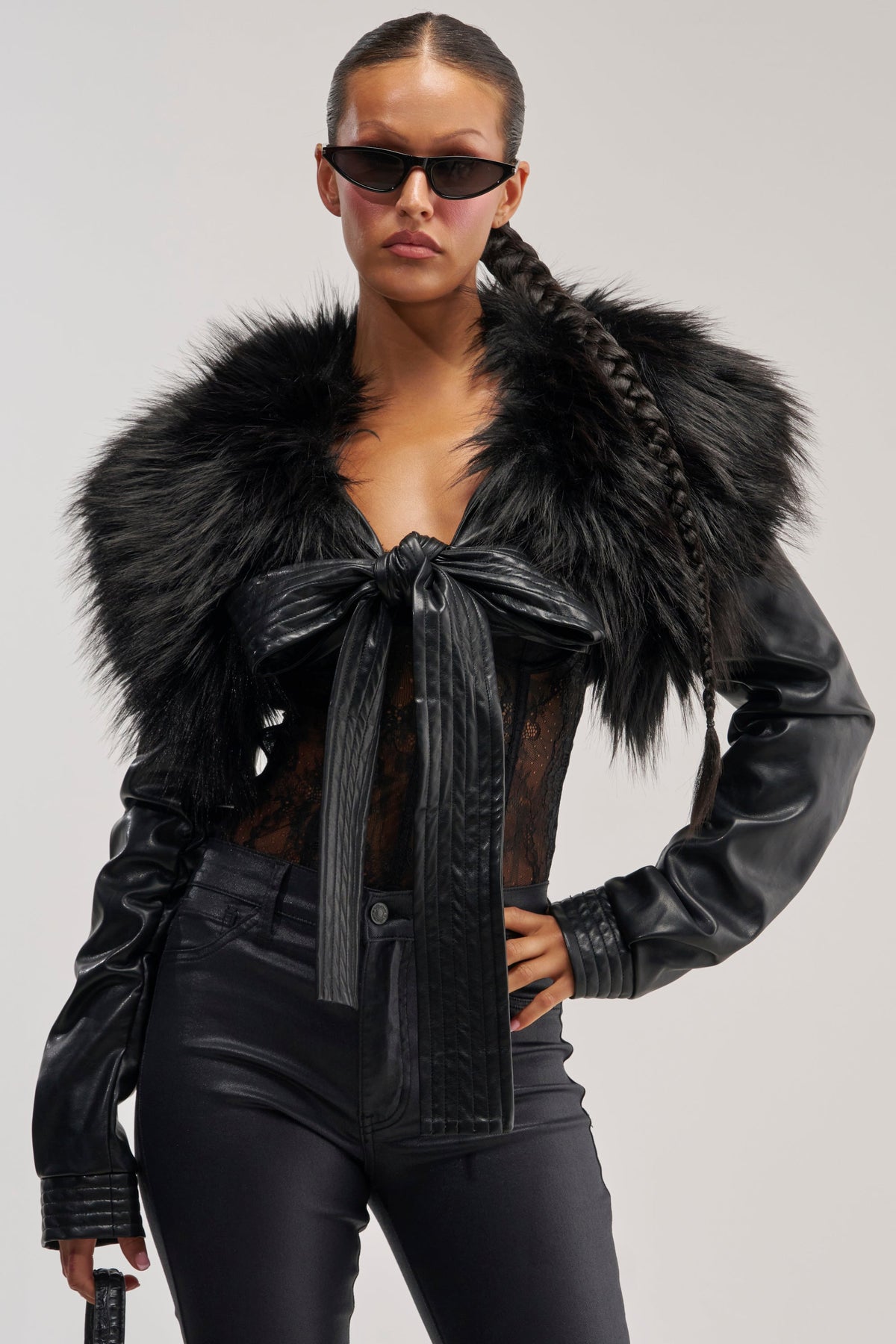 SPEND IT ALL FUR TRIM BOLERO IN BLACK