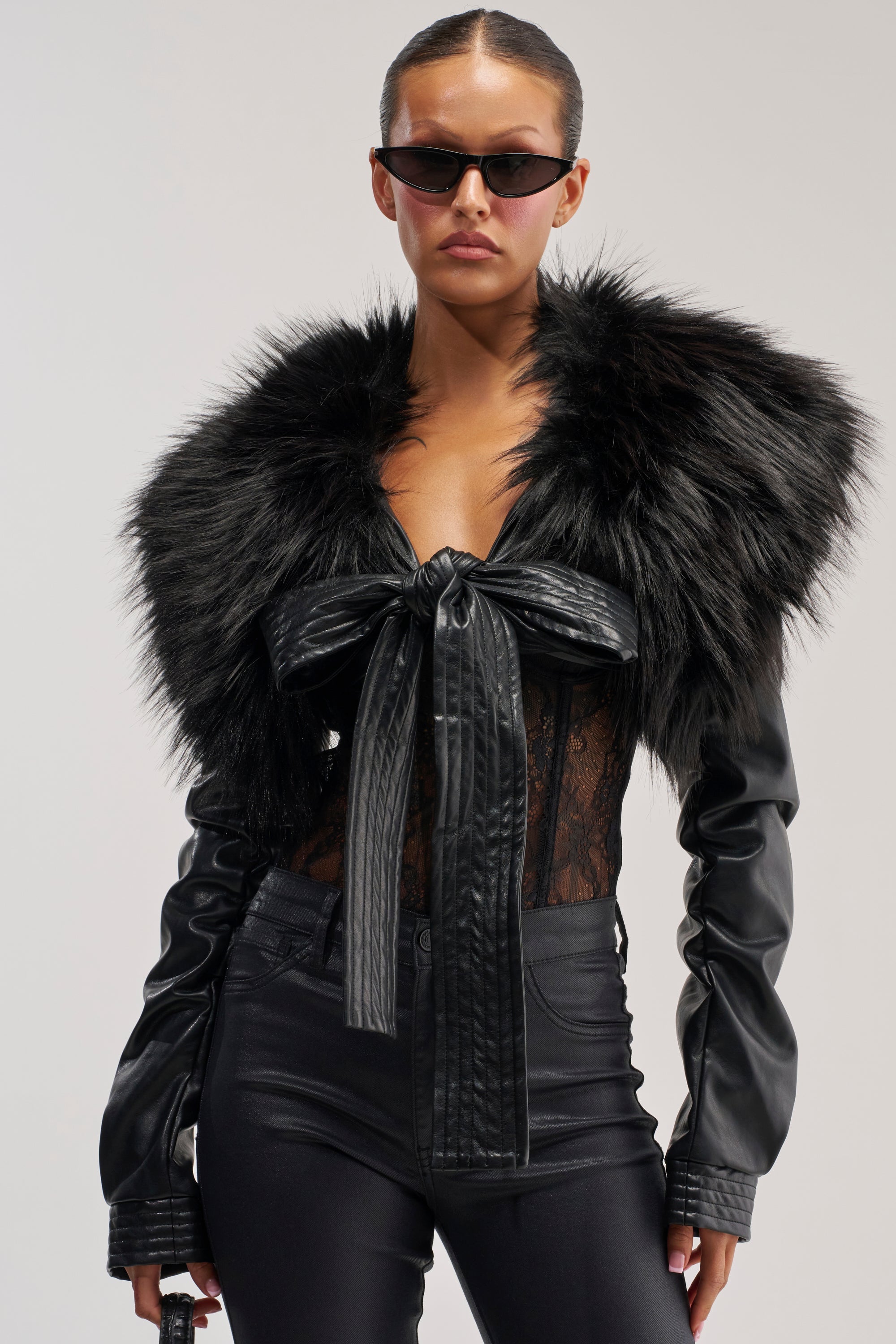 SPEND IT ALL FUR TRIM BOLERO IN BLACK