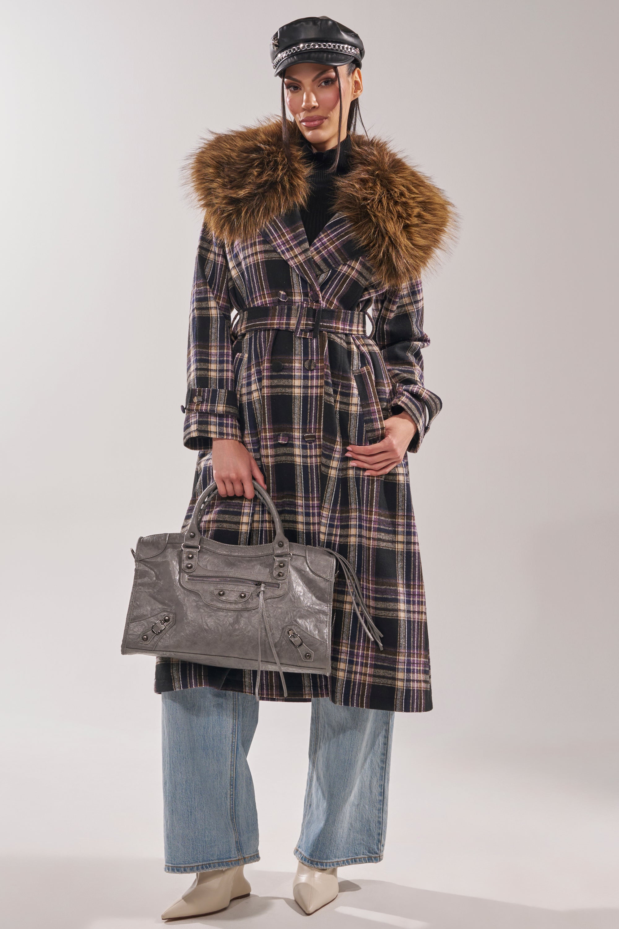 SWEPT UP FUR TRIM TRENCH